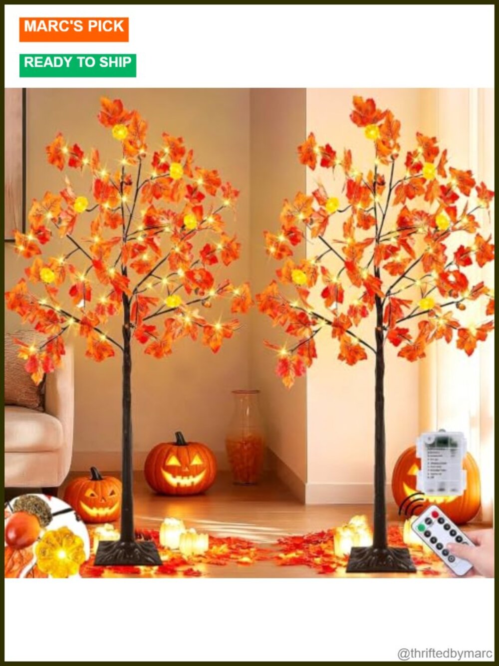 2 Pack 4Ft Prelit Lighted Maple Tree 96 LED Pumpkin Lights Acorns